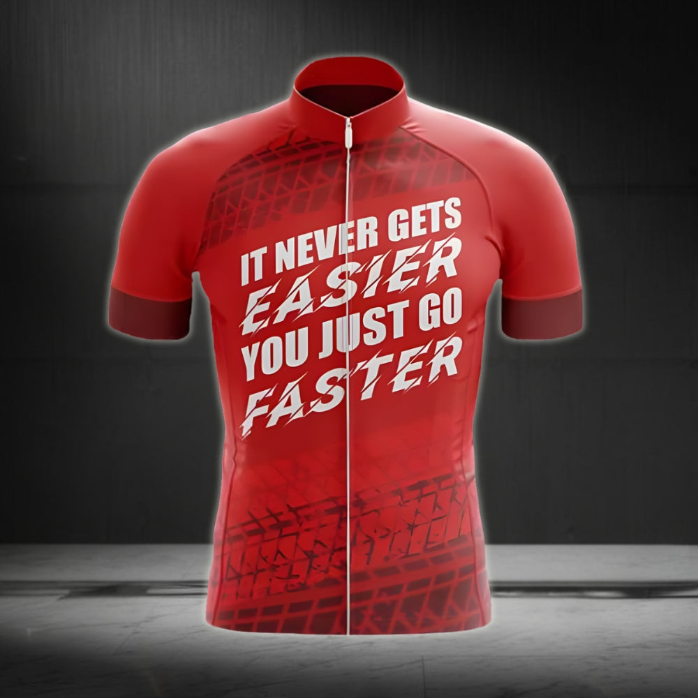 It Never Gets Easier You Just Go Faster Men's Cycling Short Sleeve Jersey, Red Cycling Jeseys For Mens CG0055