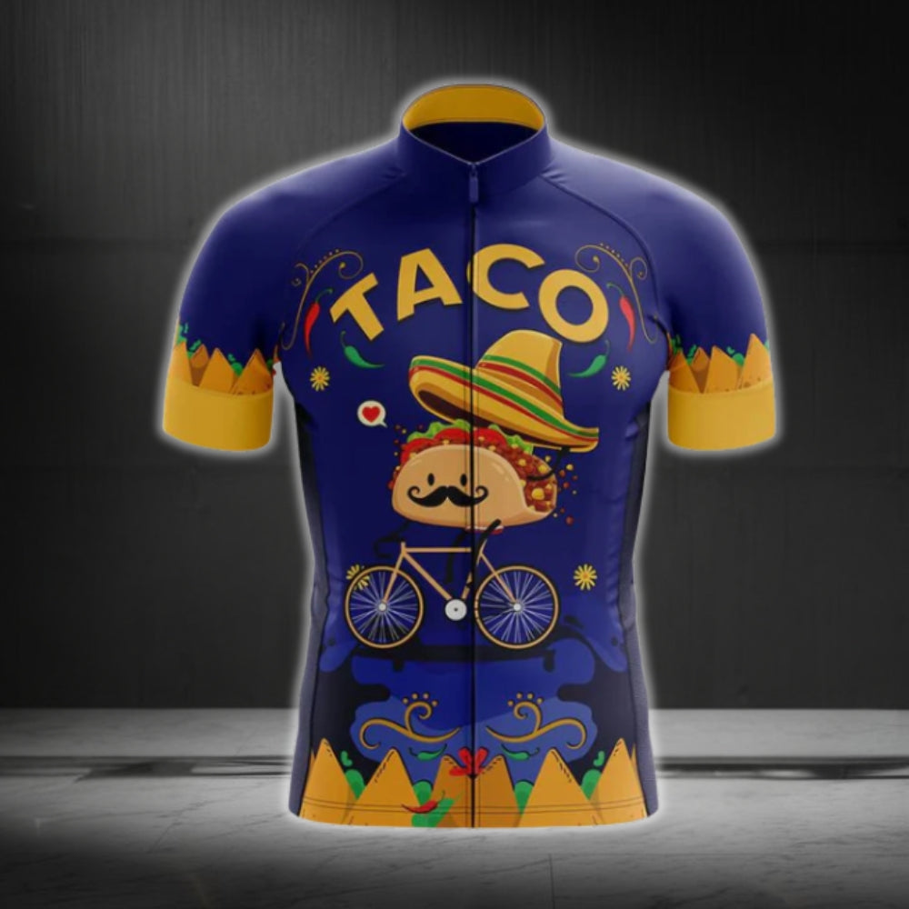 Blue And Yellow Taco Cycling Short Sleeve Jersey Mens, Mexican Food Cycling Jerseys CG0060
