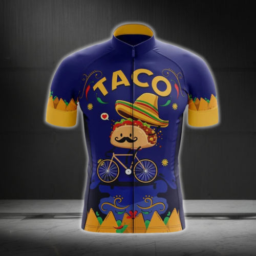 Blue And Yellow Taco Cycling Short Sleeve Jersey Mens, Mexican Food Cycling Jerseys CG0060