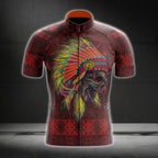 Black And Red Skull Native Men Cycling Short Sleeve Jersey, Skull Native Cycling Jerseys CG0550