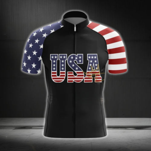 American Flag Short Sleeve Cycling Jersey For Men, Patriotic Cycling Jerseys CG0427
