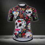 Women's Sugar Skull Cycling Short Sleeve Jersey, Day Of The Dead Womens Cycling Jerseys CZ0087