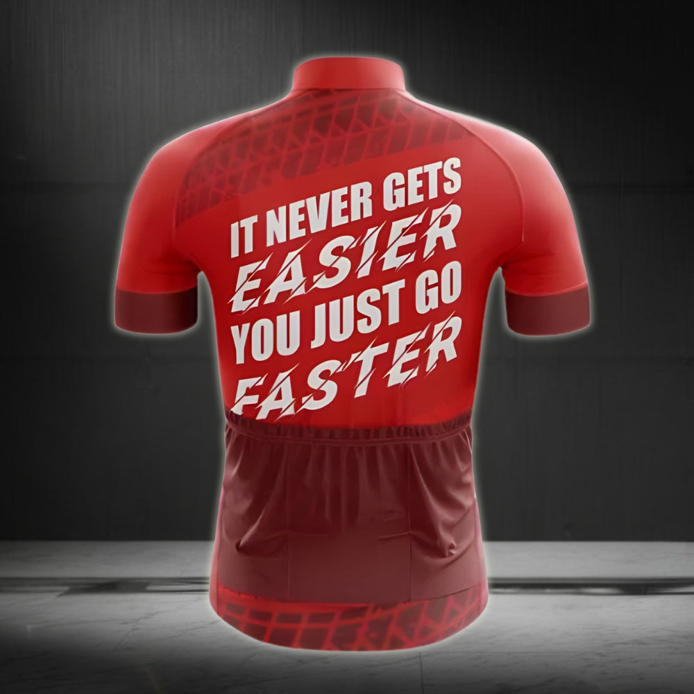 It Never Gets Easier You Just Go Faster Men's Cycling Short Sleeve Jersey, Red Cycling Jeseys For Mens CG0055