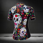 Women's Sugar Skull Cycling Short Sleeve Jersey, Day Of The Dead Womens Cycling Jerseys CZ0087