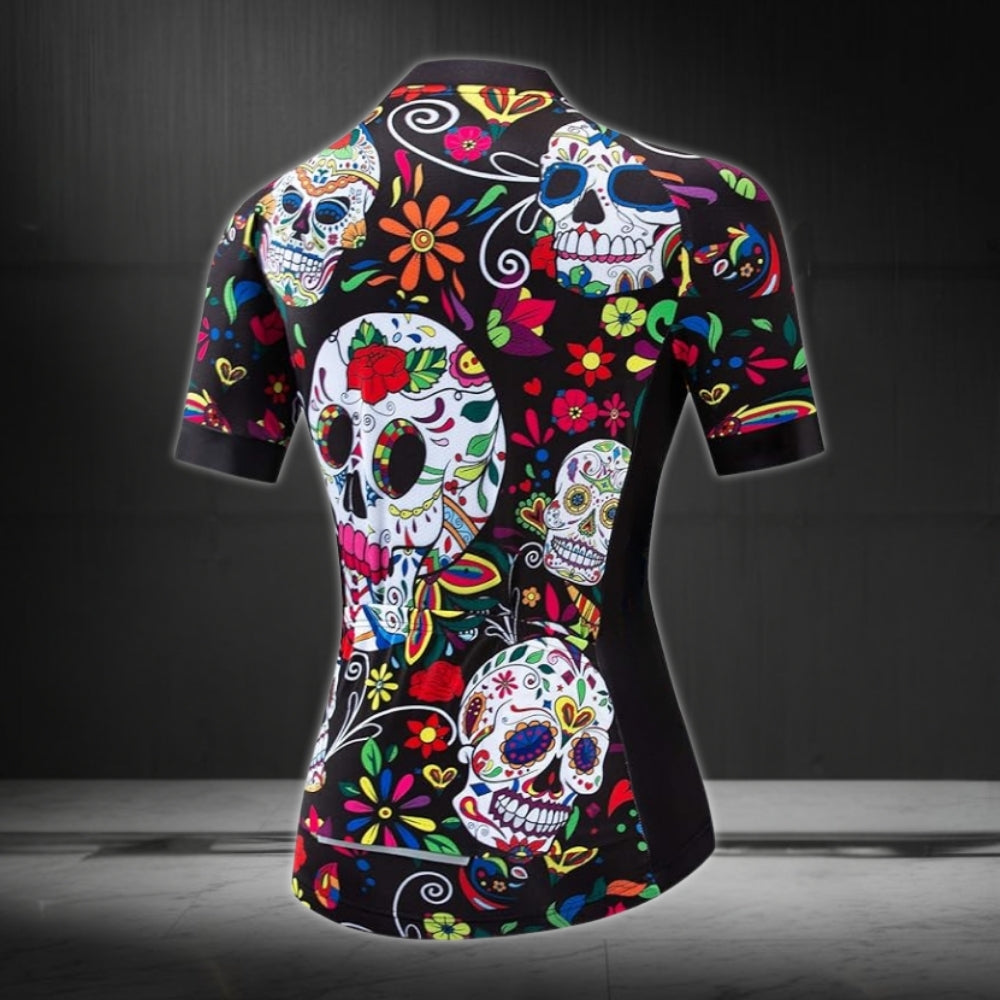 Women's Sugar Skull Cycling Short Sleeve Jersey, Day Of The Dead Womens Cycling Jerseys CZ0087