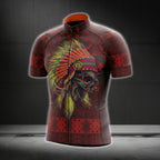 Black And Red Skull Native Men Cycling Short Sleeve Jersey, Skull Native Cycling Jerseys CG0550