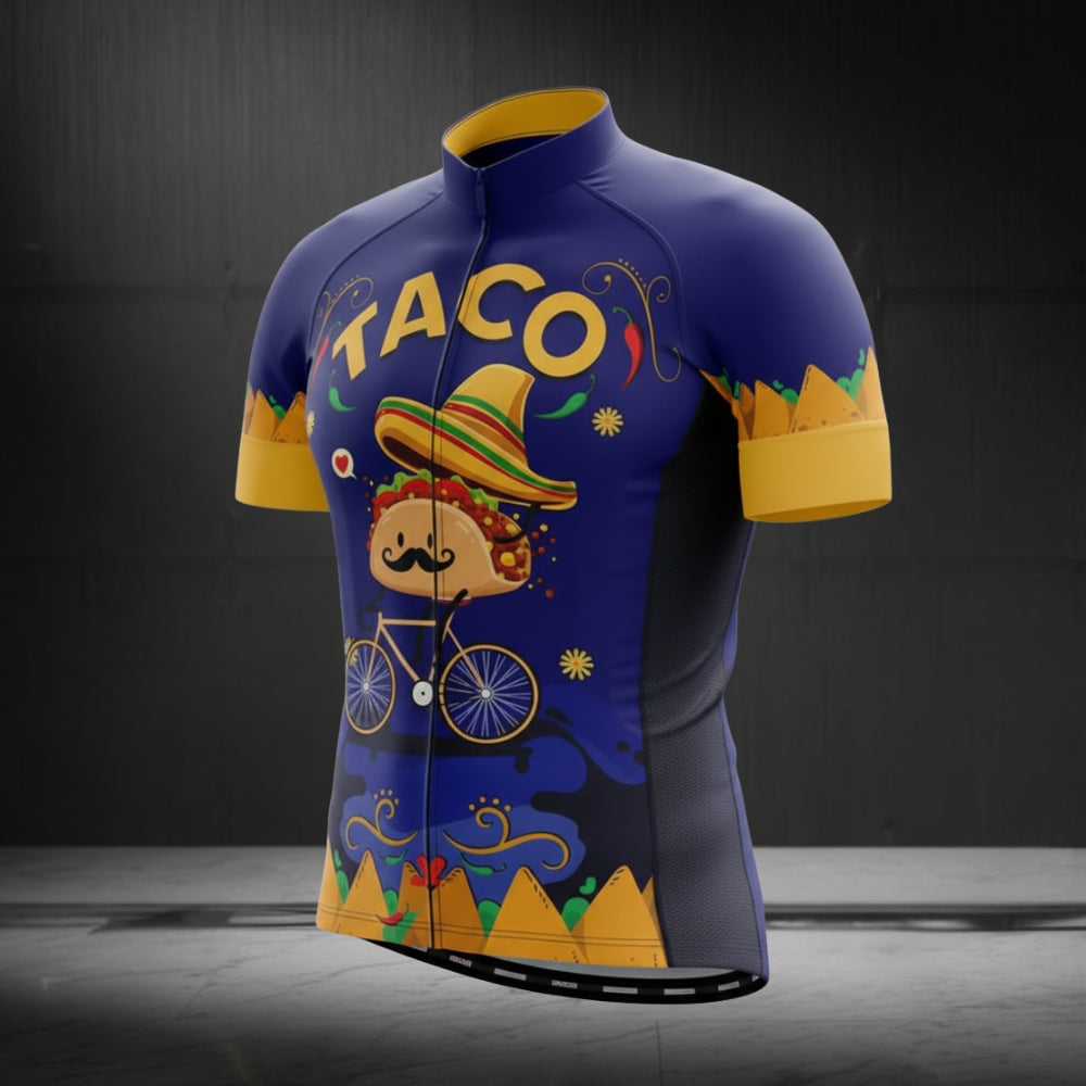 Blue And Yellow Taco Cycling Short Sleeve Jersey Mens, Mexican Food Cycling Jerseys CG0060