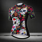 Women's Sugar Skull Cycling Short Sleeve Jersey, Day Of The Dead Womens Cycling Jerseys CZ0087