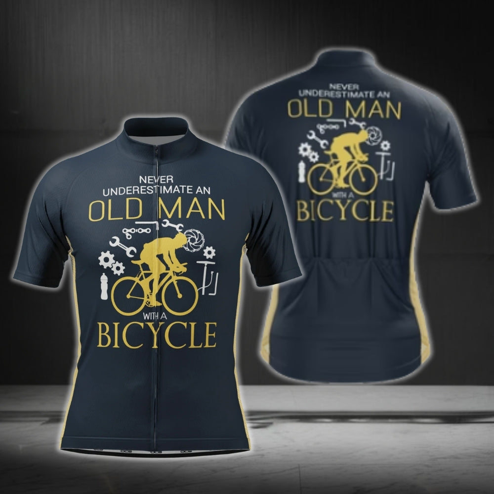Never Underestimated An Old Man With A Bicycle Short Sleeve Cycling Jersey For Men, Funny Cycling Jerseys CG0428