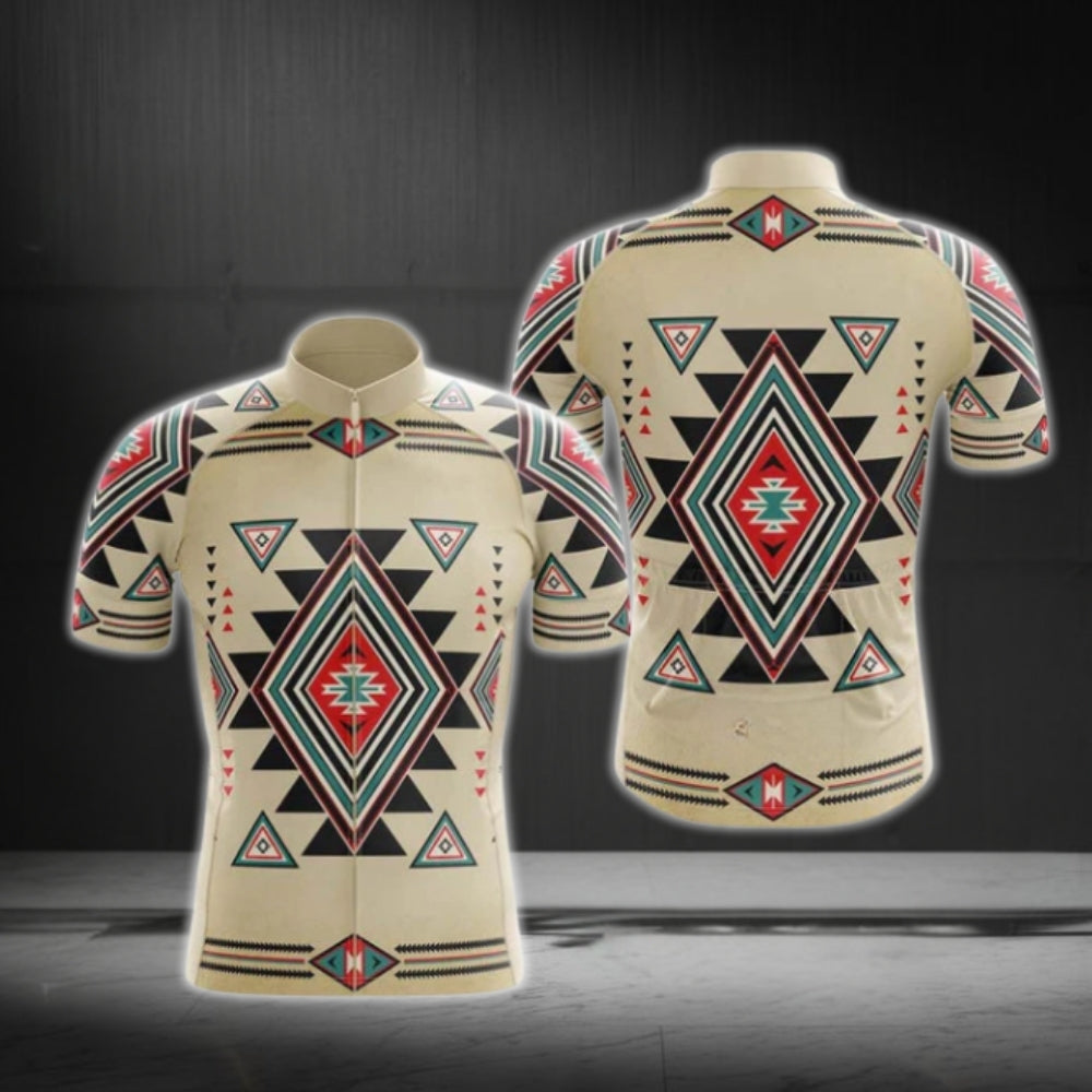 Beige Tribal Men's Short Sleeve Cycling Jersey, Tribal Native Cycling Jerseys CG0551