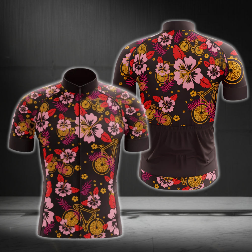 Bicycles And Flowes Cycling Short Sleeeve Jersey For Mens, Floral Cycling Jerseys CG0057