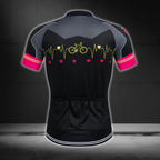 Black Pink Heartbeat Cycling Short Sleeve Jersey For Mens, Men's Cycling Jerseys CE0053