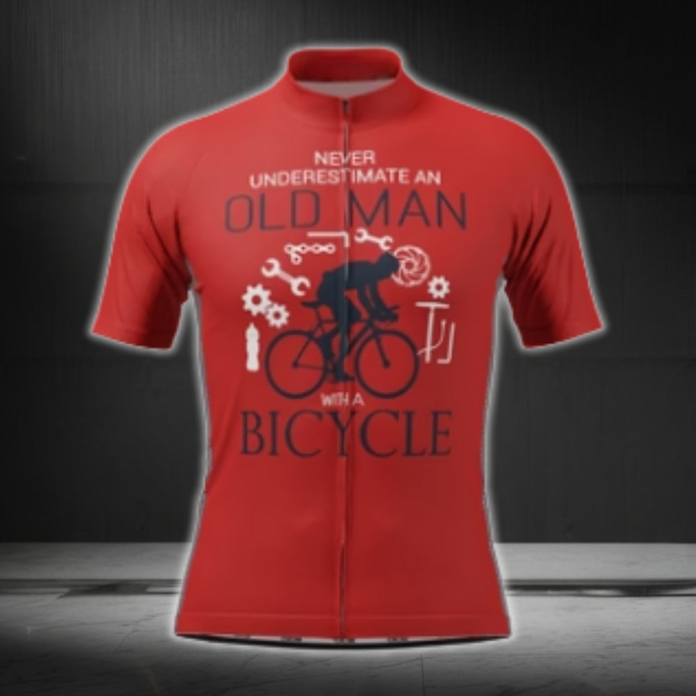 Never Underestimated An Old Man With A Bicycle Short Sleeve Cycling Jersey For Men, Funny Cycling Jerseys CG0428