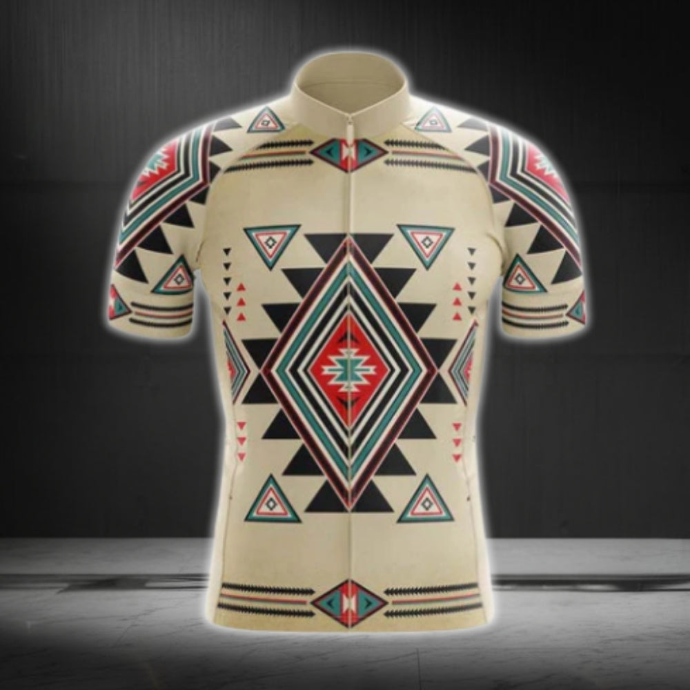 Beige Tribal Men's Short Sleeve Cycling Jersey, Tribal Native Cycling Jerseys CG0551
