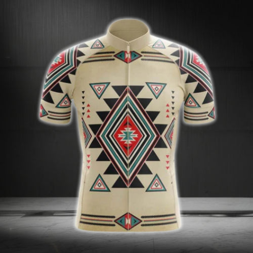 Beige Tribal Men's Short Sleeve Cycling Jersey, Tribal Native Cycling Jerseys CG0551