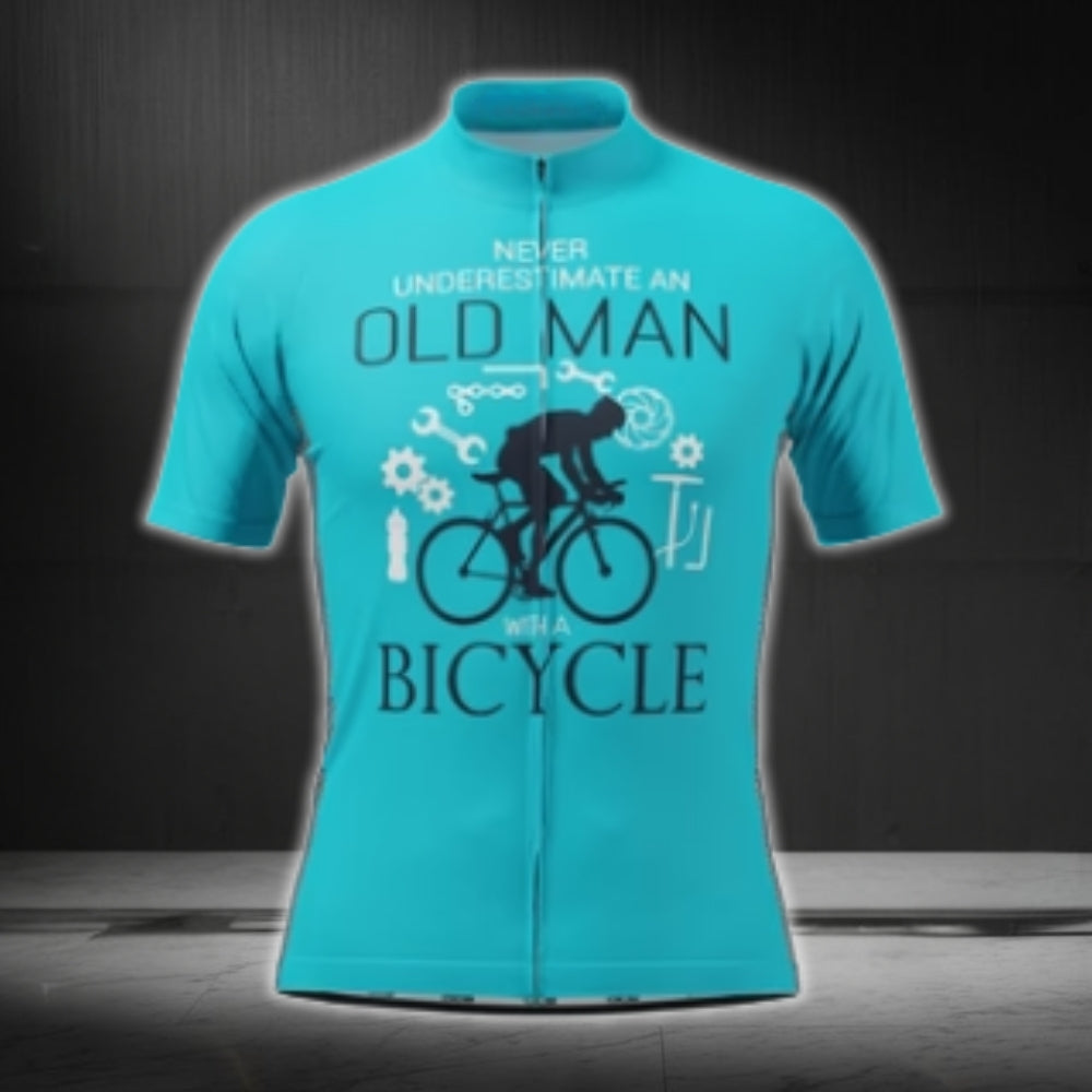Never Underestimated An Old Man With A Bicycle Short Sleeve Cycling Jersey For Men, Funny Cycling Jerseys CG0428