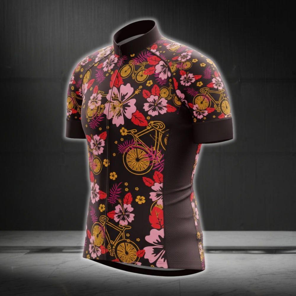 Bicycles And Flowes Cycling Short Sleeeve Jersey For Mens, Floral Cycling Jerseys CG0057