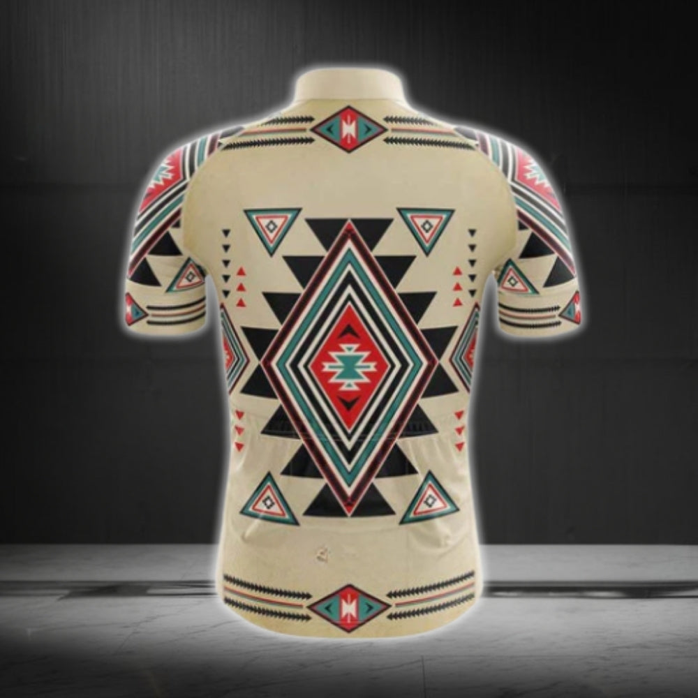 Beige Tribal Men's Short Sleeve Cycling Jersey, Tribal Native Cycling Jerseys CG0551