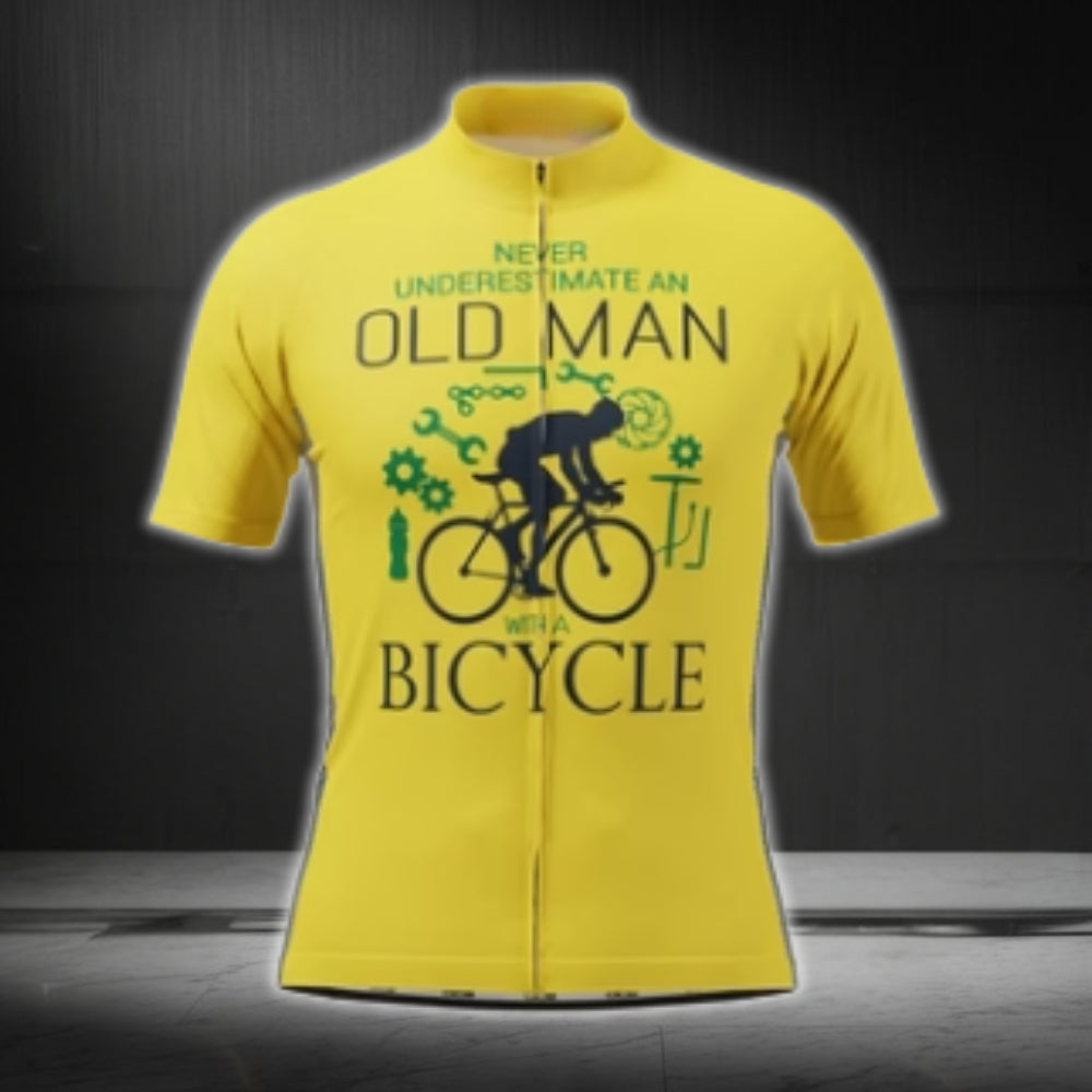 Never Underestimated An Old Man With A Bicycle Short Sleeve Cycling Jersey For Men, Funny Cycling Jerseys CG0428