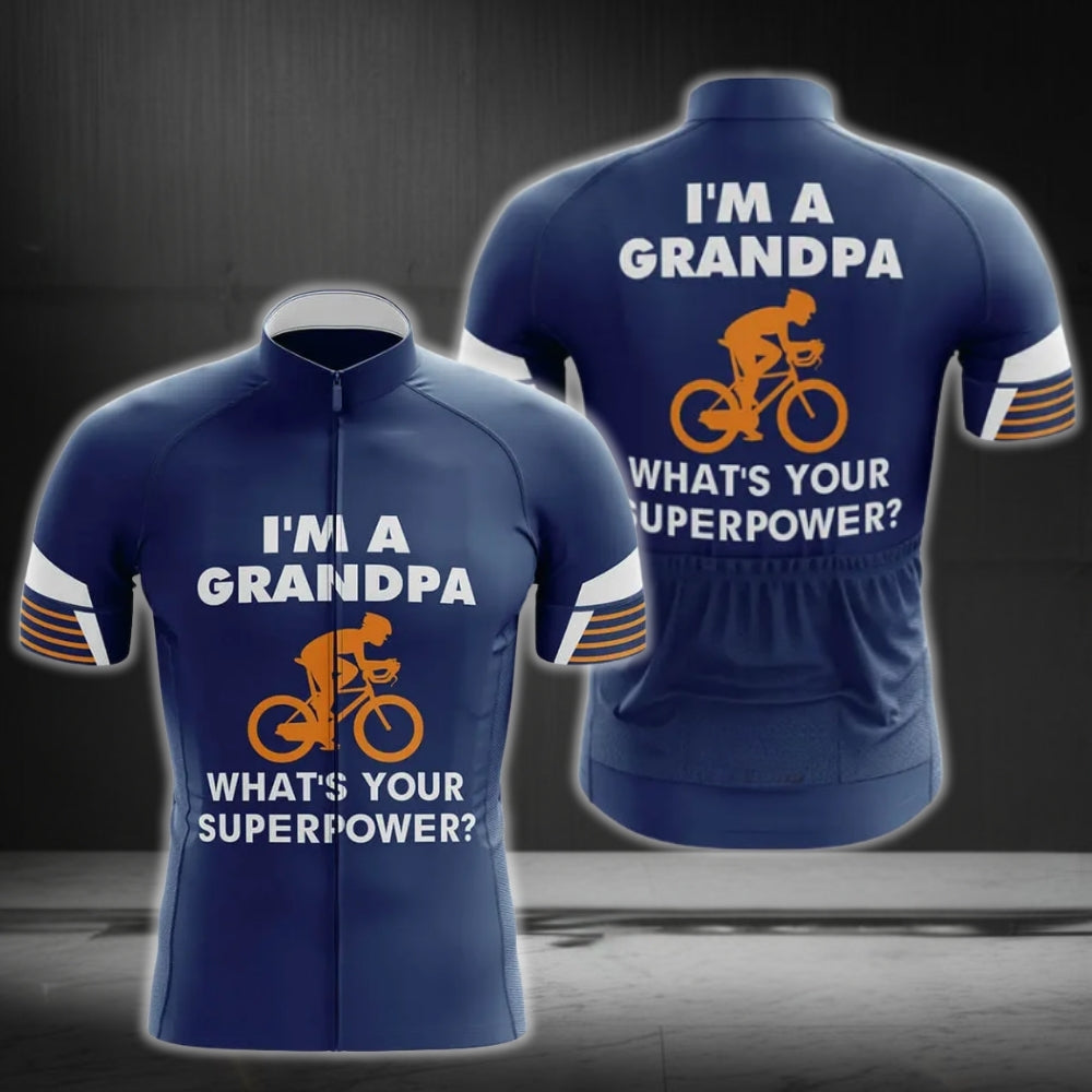 I'm A Grandpa What's Your Superpower Men's Cycling Short Sleeve Jersey, Funny Cycling Jerseys For Grandpa CG0203