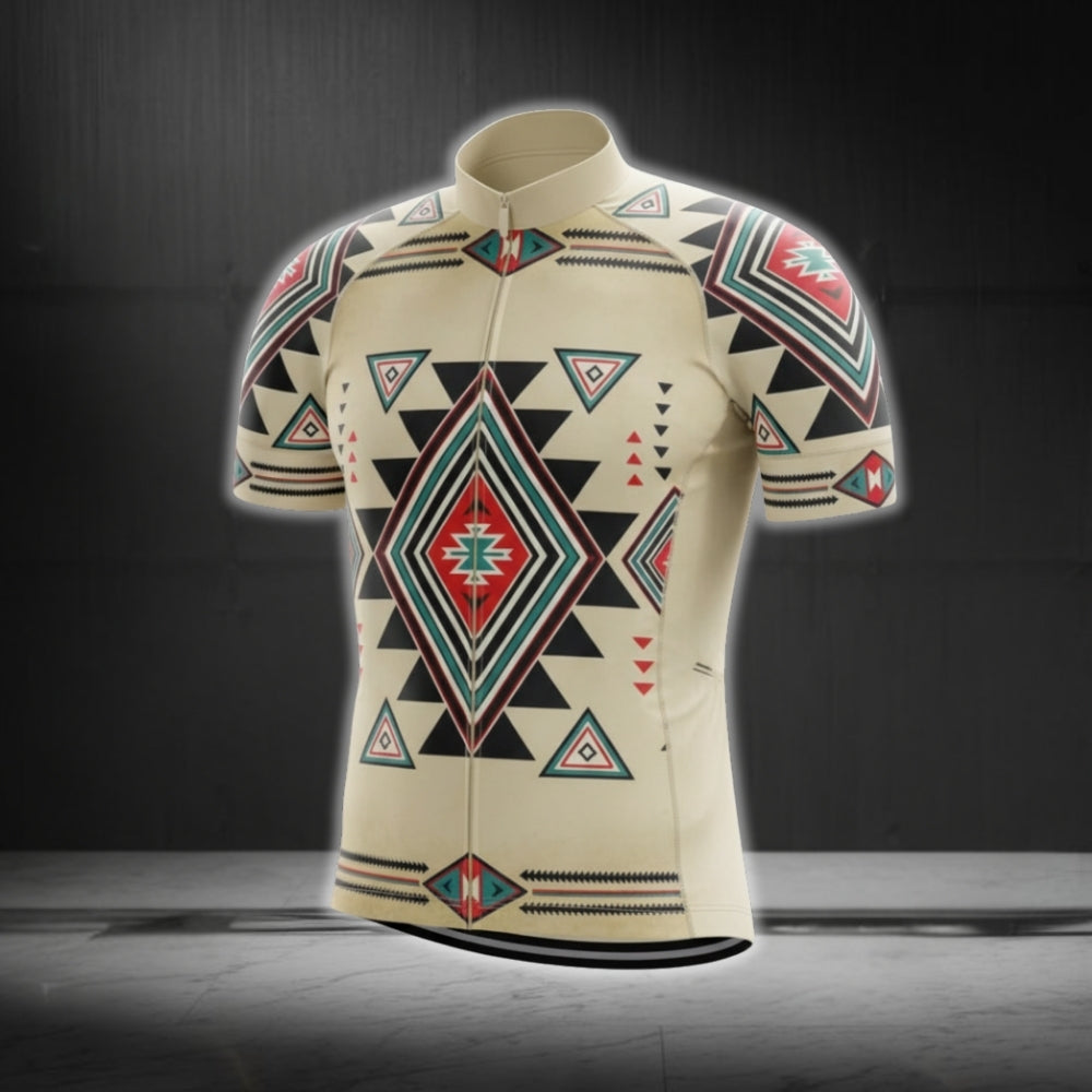 Beige Tribal Men's Short Sleeve Cycling Jersey, Tribal Native Cycling Jerseys CG0551