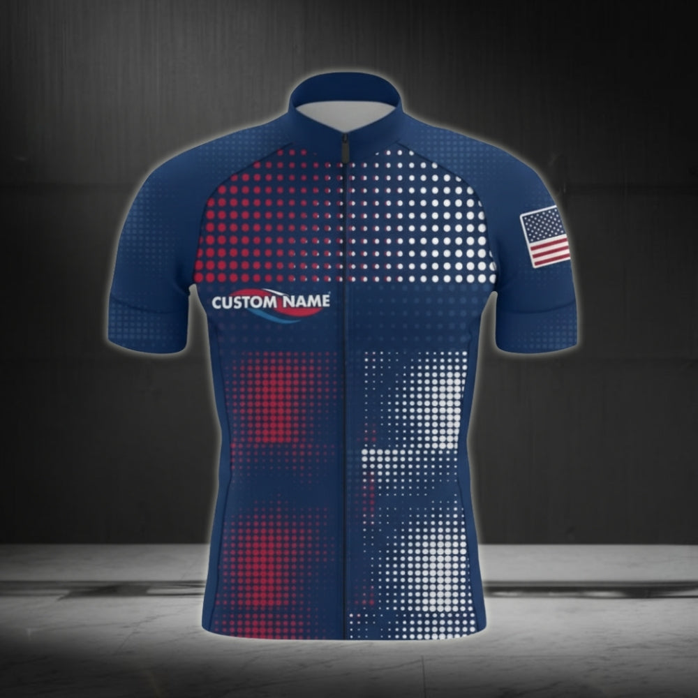 Custom White Red And Blue United States Cycling Short Sleeve Jersey For Men, Custom Patriotic Cycling Jersey Mens CZ0010