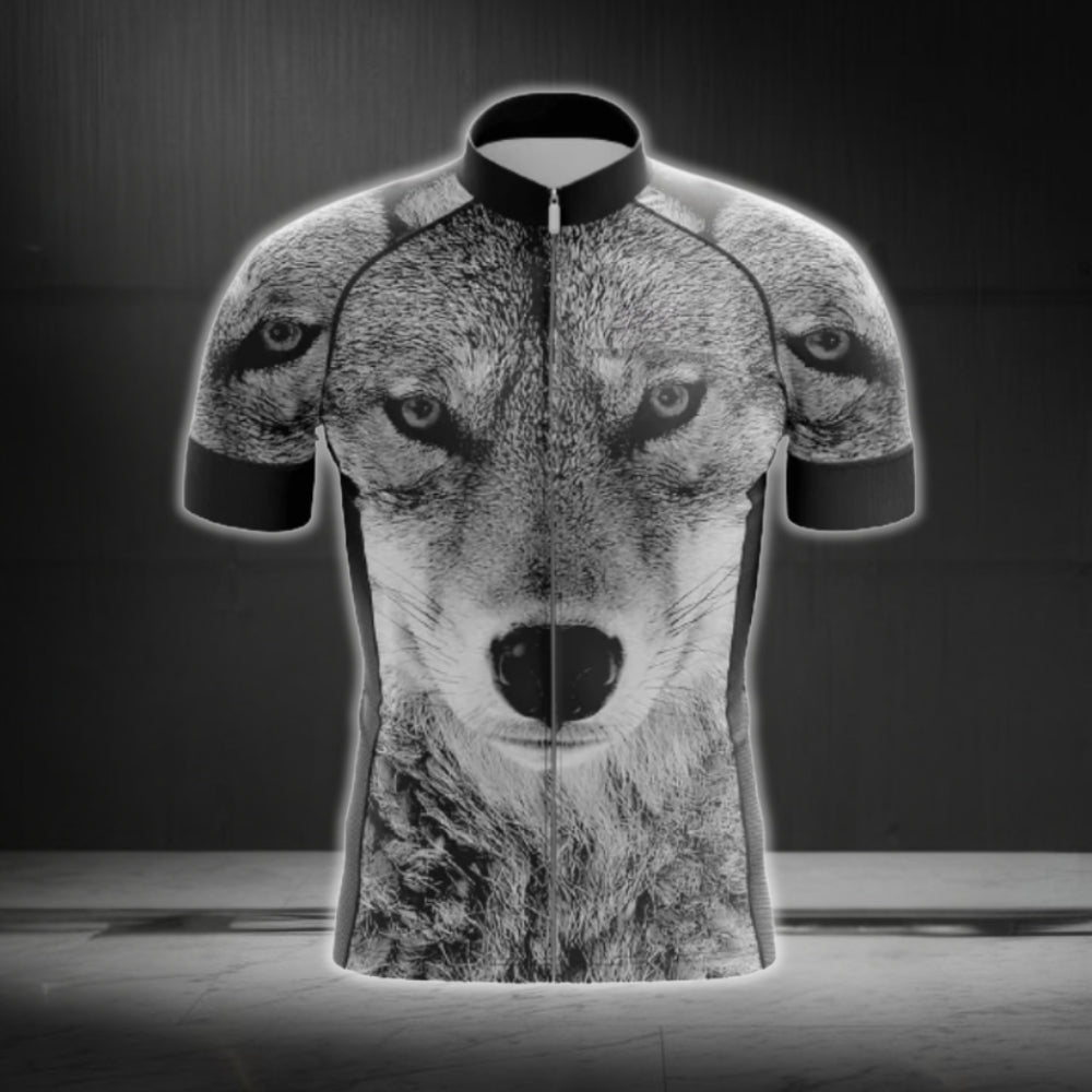 Black And White Wolf Short Sleeve Men Cycling Jersey, Wolf Cycling Jerseys CG0617