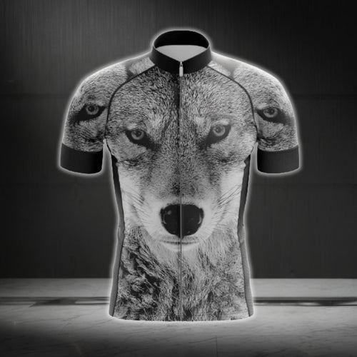 Black And White Wolf Short Sleeve Men Cycling Jersey, Wolf Cycling Jerseys CG0617