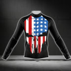 American Flag Skull Cycling Long Sleeve Men Jersey, Patriotic Skull Cycling Jerseys CG0727