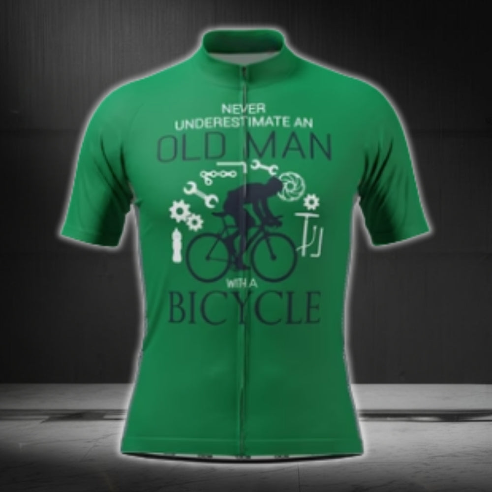 Never Underestimated An Old Man With A Bicycle Short Sleeve Cycling Jersey For Men, Funny Cycling Jerseys CG0428