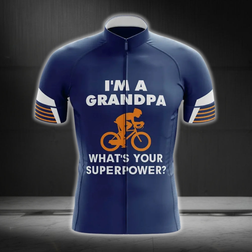 I'm A Grandpa What's Your Superpower Men's Cycling Short Sleeve Jersey, Funny Cycling Jerseys For Grandpa CG0203