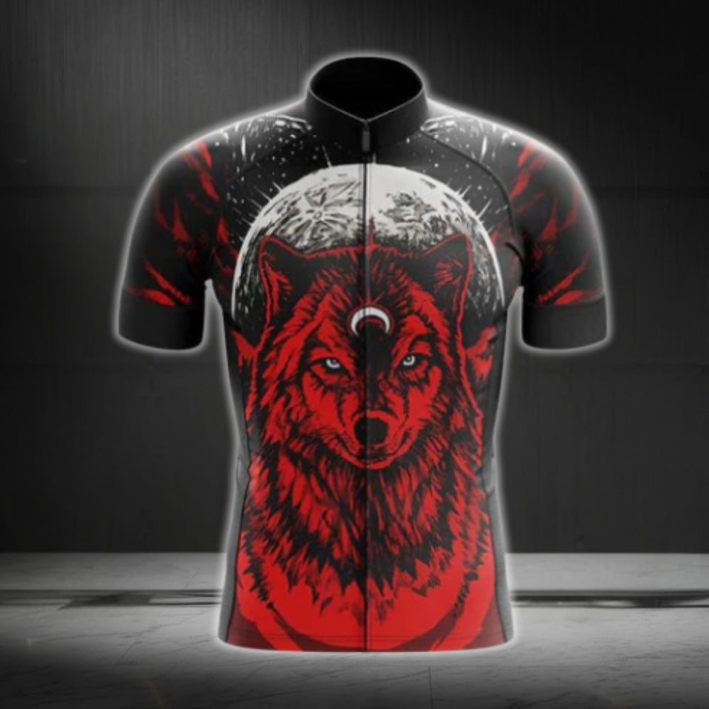 Black And Red Wolf Native Cycling Short Sleeve Jersey For Men, Wolf Native Pride Cycling Jerseys CG0552