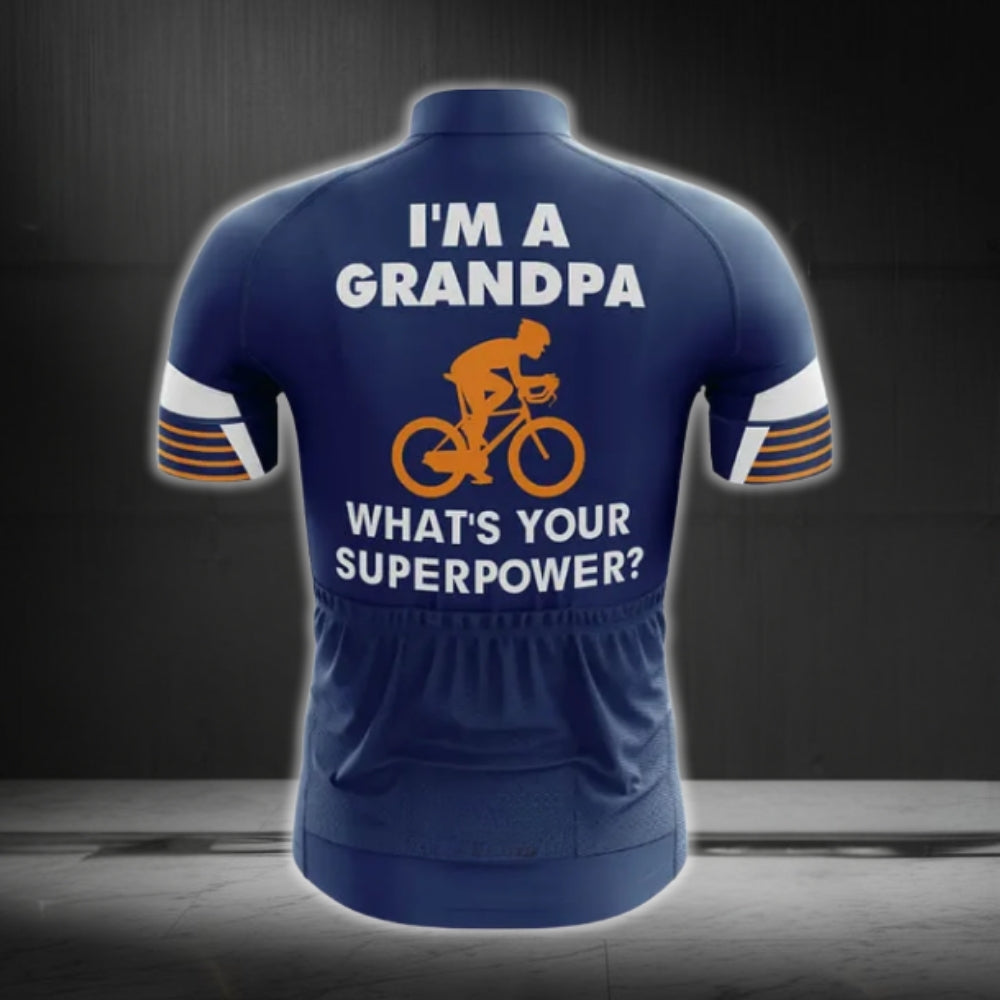 I'm A Grandpa What's Your Superpower Men's Cycling Short Sleeve Jersey, Funny Cycling Jerseys For Grandpa CG0203