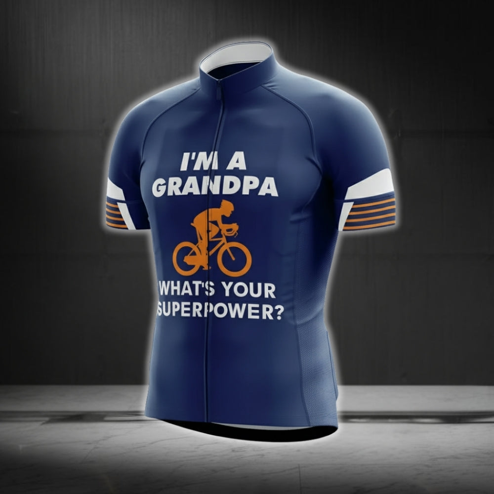I'm A Grandpa What's Your Superpower Men's Cycling Short Sleeve Jersey, Funny Cycling Jerseys For Grandpa CG0203