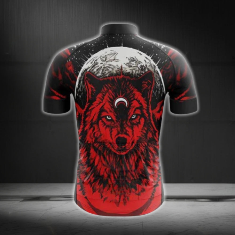 Black And Red Wolf Native Cycling Short Sleeve Jersey For Men, Wolf Native Pride Cycling Jerseys CG0552