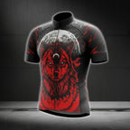 Black And Red Wolf Native Cycling Short Sleeve Jersey For Men, Wolf Native Pride Cycling Jerseys CG0552