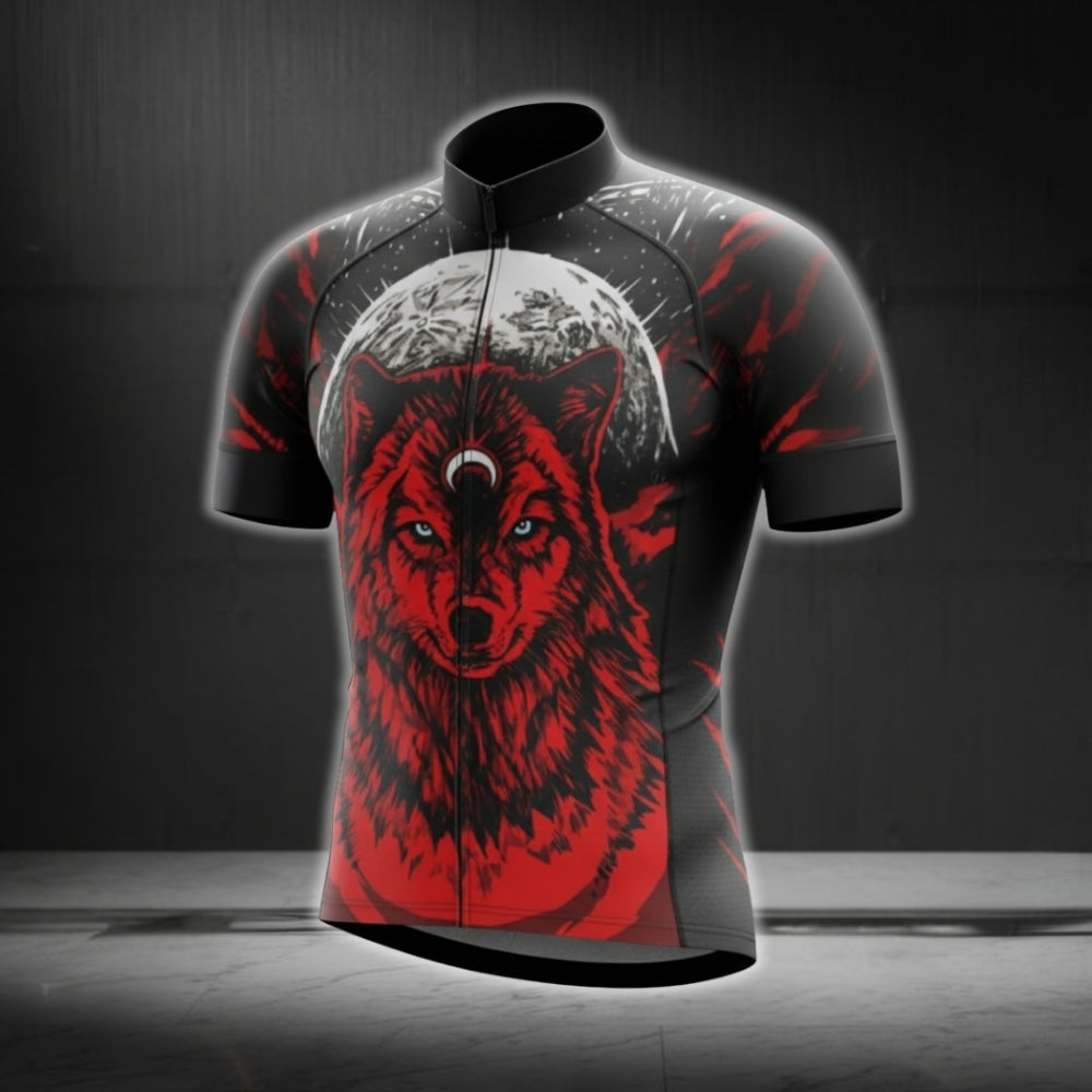 Black And Red Wolf Native Cycling Short Sleeve Jersey For Men, Wolf Native Pride Cycling Jerseys CG0552