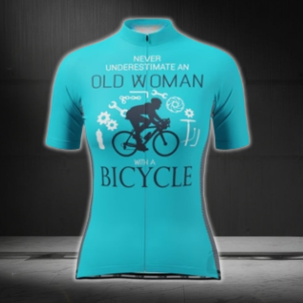 Never Underestimated An Old Women With A Bicycle Women's Short Sleeve Cycling Jersey, Funny Cycling Jersey For Ladies CG0429