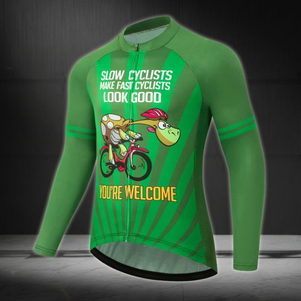 Slow Cyclists Make Fast Cyclists Look Good You're Welcome Men's Cycling Jersey Long Sleeve, Funny Cycling Jerseys CE0013