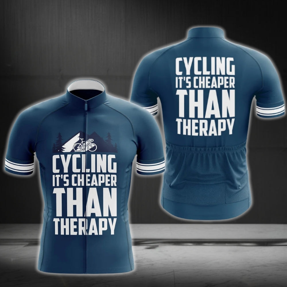 Cycling It's Cheaper Than Therapy Cycling Short Sleeve Jersey For Men, Funny Cycling Jerseys CG0205