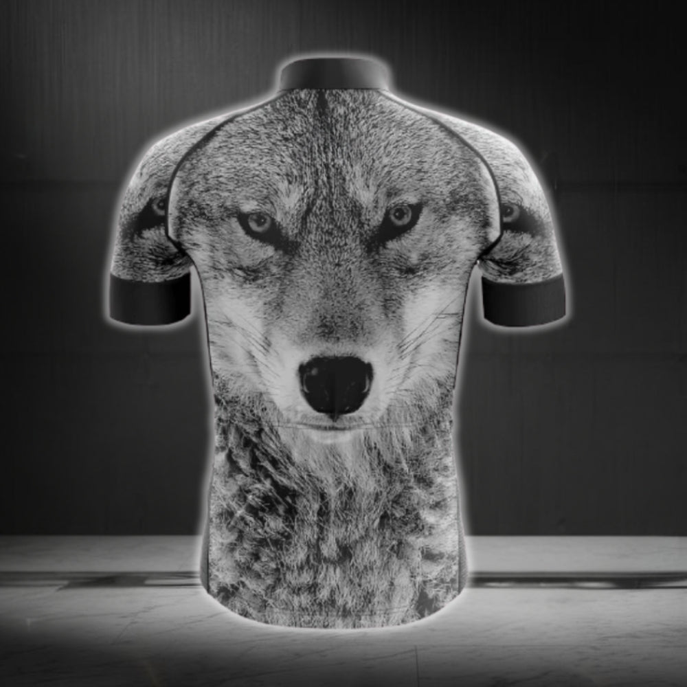 Black And White Wolf Short Sleeve Men Cycling Jersey, Wolf Cycling Jerseys CG0617