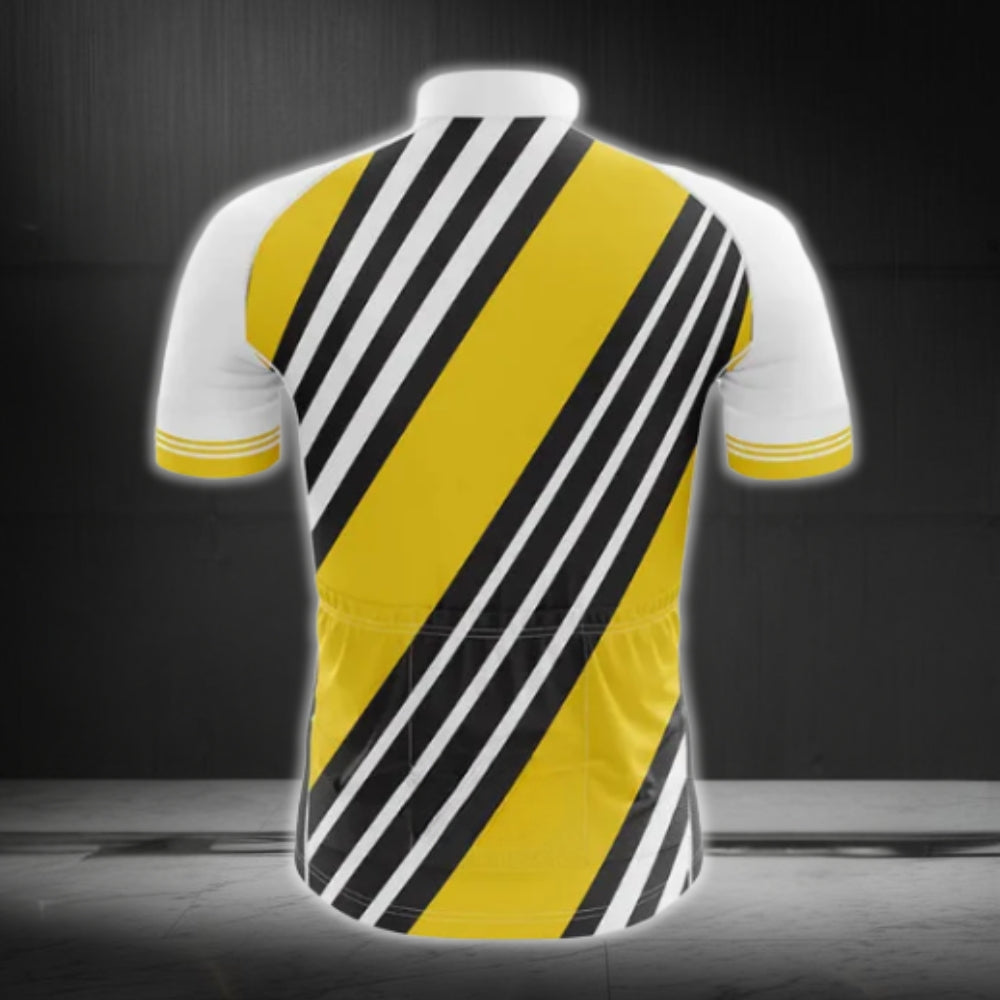 Life Is Good Yellow And White Cycling Short Sleeve Men's Jerseys, White and Yellow Cycling Jersey For Mens CG0243