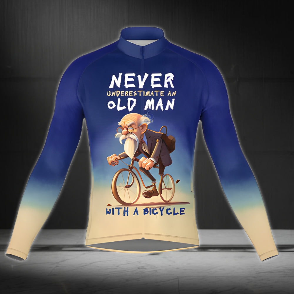 Never Underestimate An Old Man With A Bicycle Long Sleeve Men's Jersey, Funny Cycling Jersey For Mens CZ0068