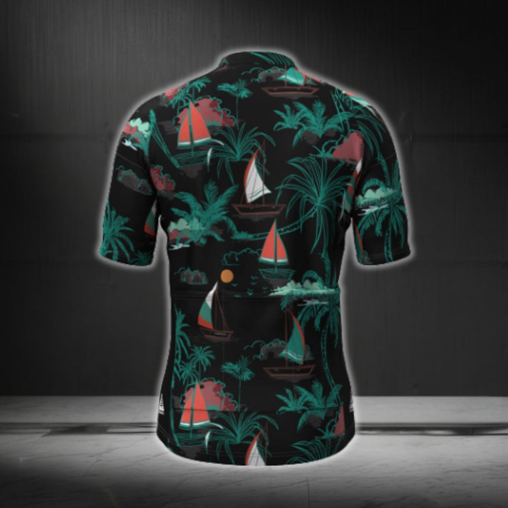 Tropical Sailboat Cycling Short Sleeve Jersey For Men, Sailboat Cycling Jerseys CG0358