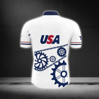 USA Flag Gear Cycling Short Sleeve Jersey For Men, White Red Blue Patriotic Cycling Jersey CG0872