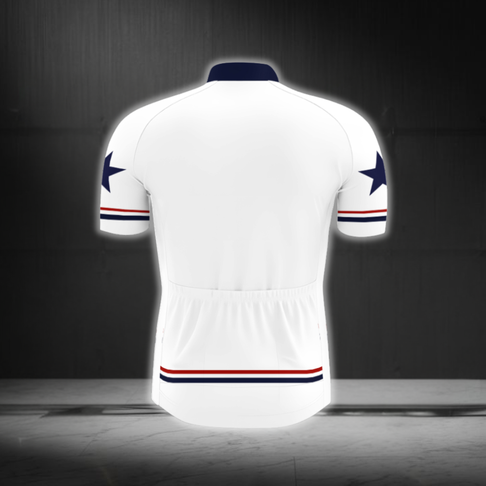 White Red Blue Men's Cycling Short Sleeve Jersey, Patriot Cycling Jersey CG0886