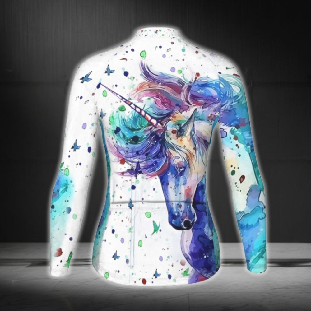Custom Multicolor Unicorn Long Sleeve Cycling Jersey For Women, Custom Unicorn Cycling Jerseys CG0694