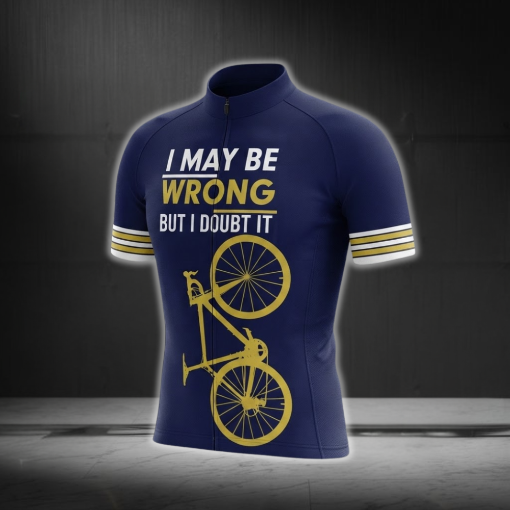 I May Be Wrong But Doubt It Men's Cycling Short Sleeve Jersey, Funny Cycling Jersey Navy Yellow CG0884