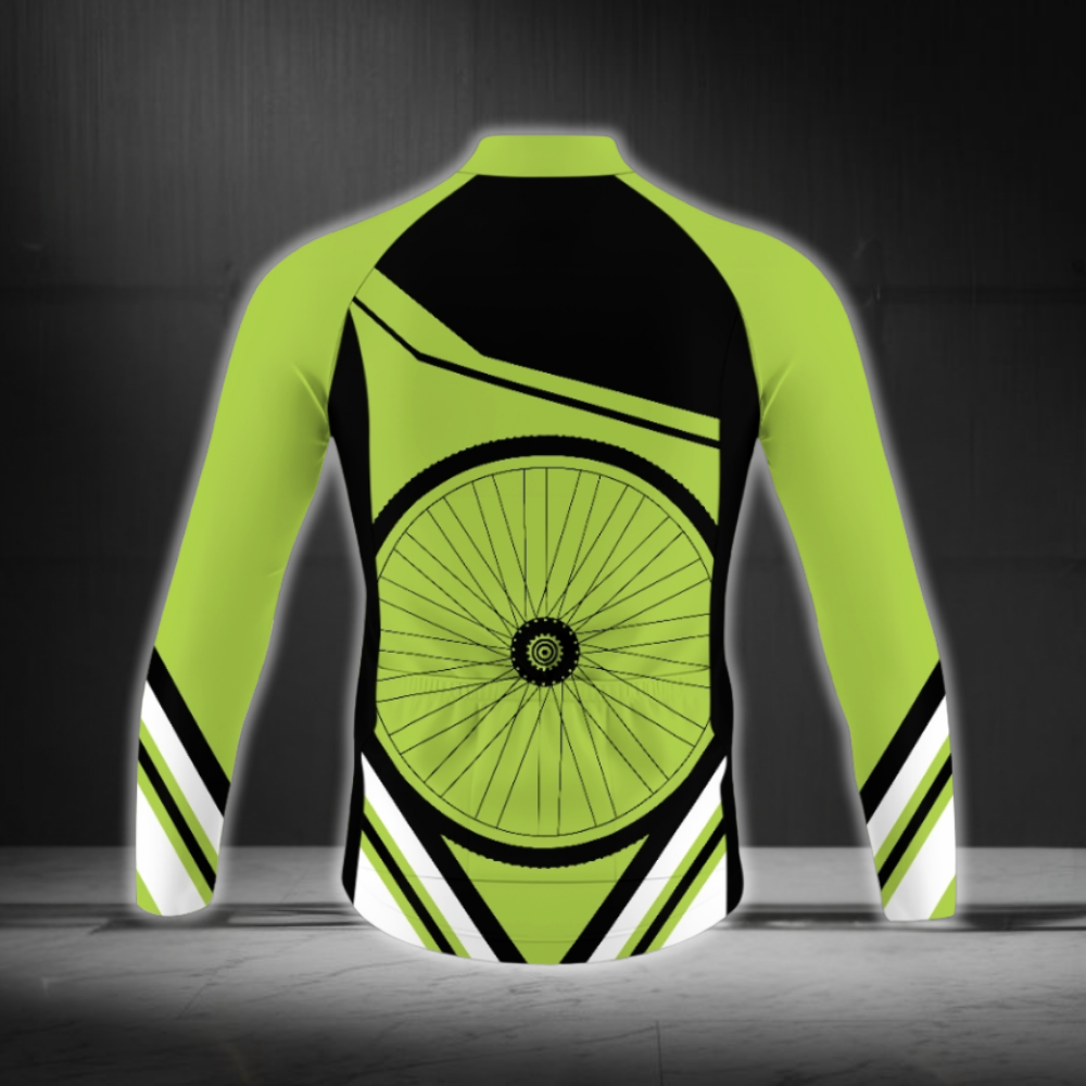 Custom Team Black And Lime Greem Cycling Long Sleeve Jersey For Men, Custom Cycling Jersey CZ0017