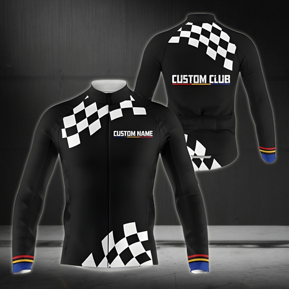 Black And White Custom Team Cycling Long Sleeve Jersey Mens, Men's Custom Club Cycling Jerseys CZ0048